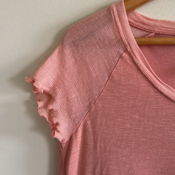 OSO casuals boho pink crochet flowy boho tunic short sleeve top size large - Picture 3 of 5